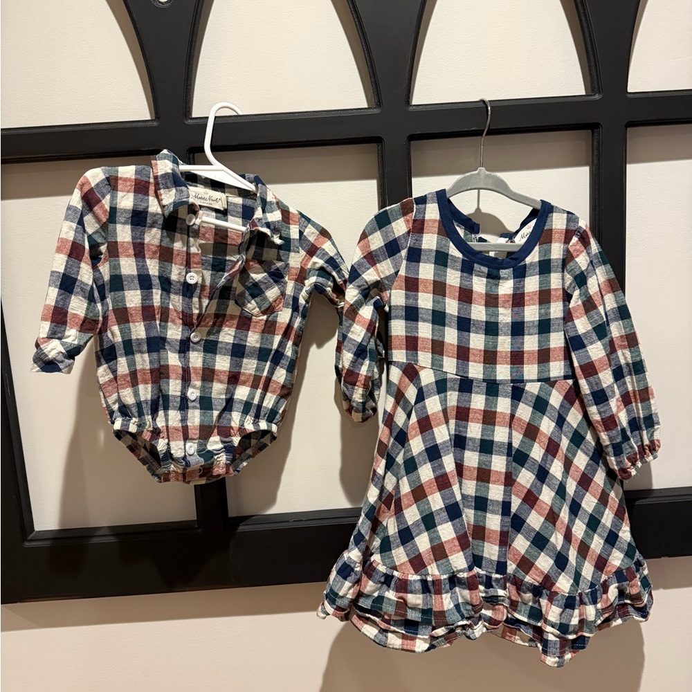 Matching plaid onesie and dress